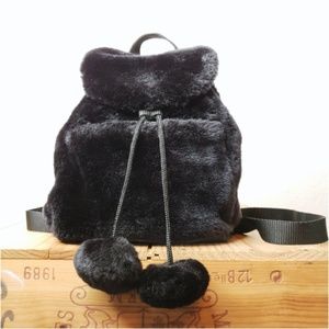 Fuzzy pom pom mini black backpack by Old Navy